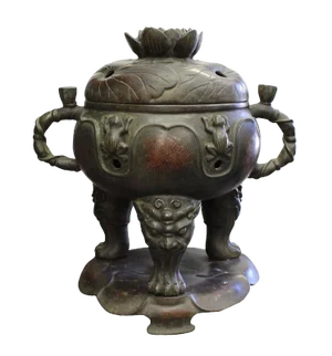 Vintage Chinese Lotus Theme Metal Ding Shape Incense Burner