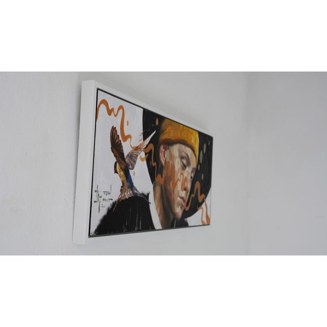 Contemporary Common Thread 3 by Stefan Smit | Oil on Panel Portrait of a person with abstract elements. For Sale - Image 3 of 5