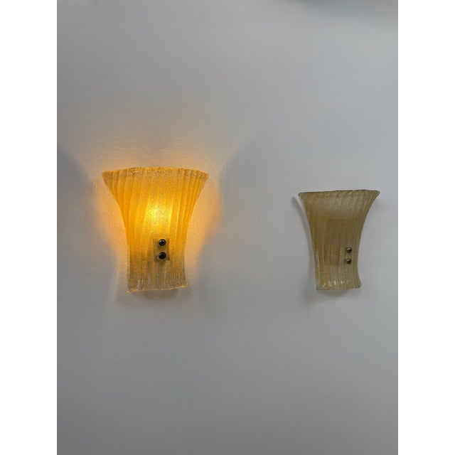 Glass Vintage Wall Sconces in Pressed Molded Murano Glass, Italy, 1980, Set of 2 For Sale - Image 7 of 9