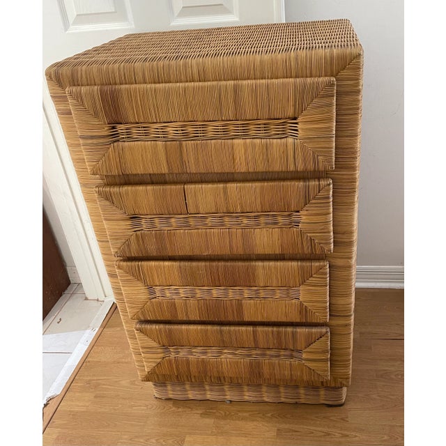 Reduced -Vintage Bamboo Rattan Tall Chest of Drawers For Sale - Image 4 of 5