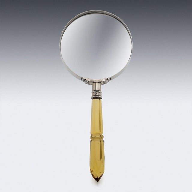 Antique English Silver and Amber Glass Magnifying Glass, 1910 For Sale - Image 4 of 12