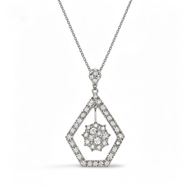 Contemporary Mid 20th Century 14k White Gold Diamond Drop Slide Pendant Necklace Estate For Sale - Image 3 of 4