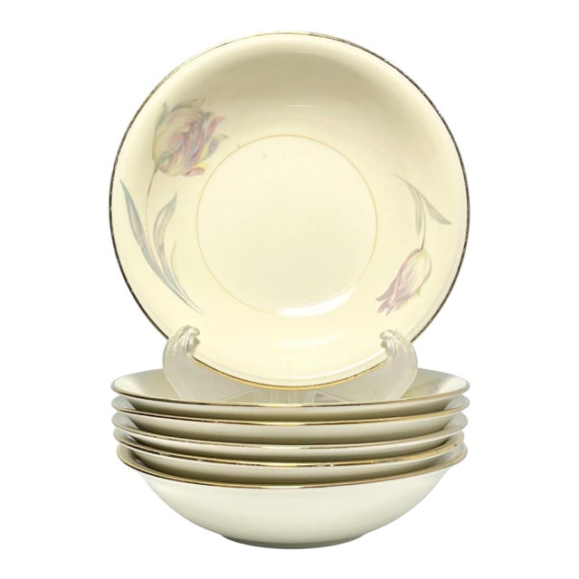1940s Homer Laughlin “Tulip” Set of 6 Ceramic Dessert Bowls For Sale