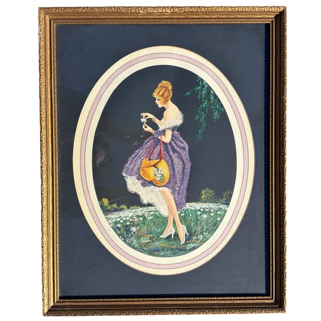 This Art Deco illustration is titled "The Daisies Tell", created by the French artist Marcel Le Boulte in the 1920s. It is...