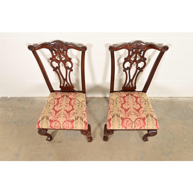 Late 20th Century Ethan Allen Chippendale Carved Mahogany Side Chairs or Dining Chairs, Pair For Sale - Image 5 of 13