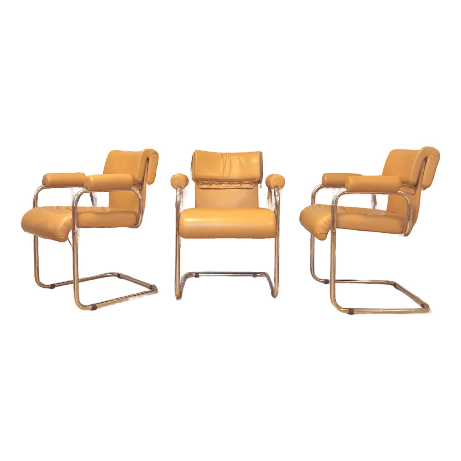 Late 20th Century Set of 3 Italian Leather Cantilever Armchairs by ...