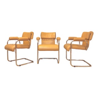 Late 20th Century Set of 3 Italian Leather Cantilever Armchairs by Mariani for Pace Collection For Sale
