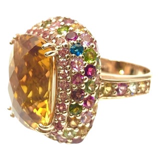Bochic "Capri" Vintage Multi Sapphire & Citrine Ring Set 18K Gold & Silver For Sale