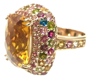 Bochic "Capri" Vintage Multi Sapphire & Citrine Ring Set 18K Gold & Silver