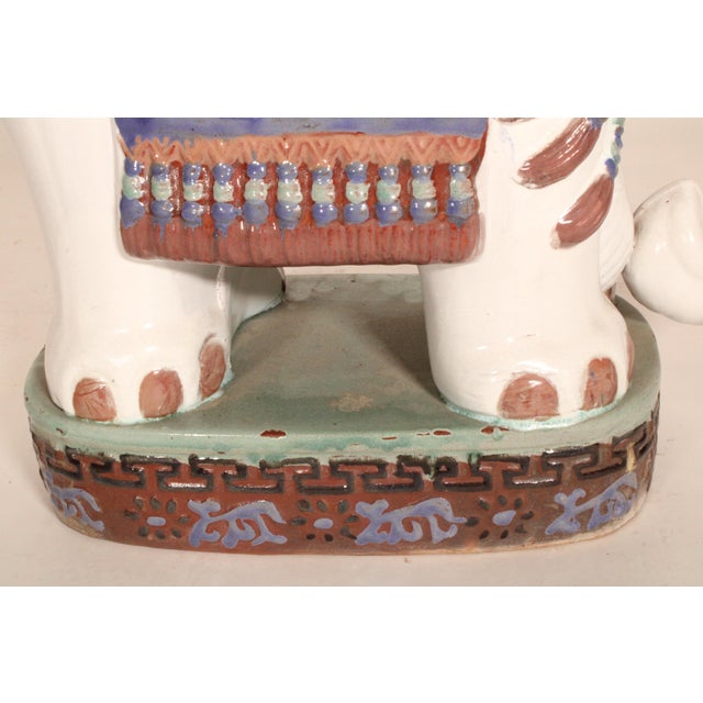 Ceramic Polychrome Decorated Terra Cotta Elephant Form Garden Seat For Sale - Image 7 of 10