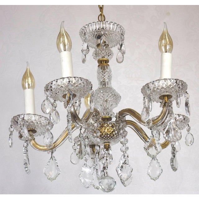 Antique Brass Lead Crystal Palme and Walter Chandelier from Palwa, 1950s, in Very Good conditions. Designed 1950 to 1959...