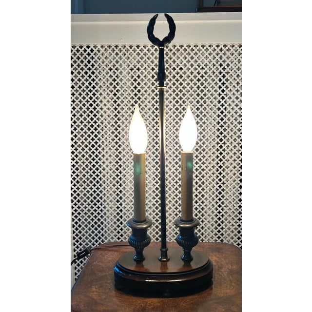 Neoclassical Vintage Empire-Style Double Candlestick Bouillotte Lamp With Walnut Base For Sale - Image 3 of 6