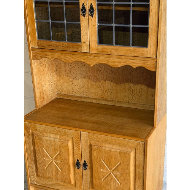 Vintage Oak High Cabinet With Glass Door Hutch Display Storage Unit 1970s For Sale - Image 10 of 10