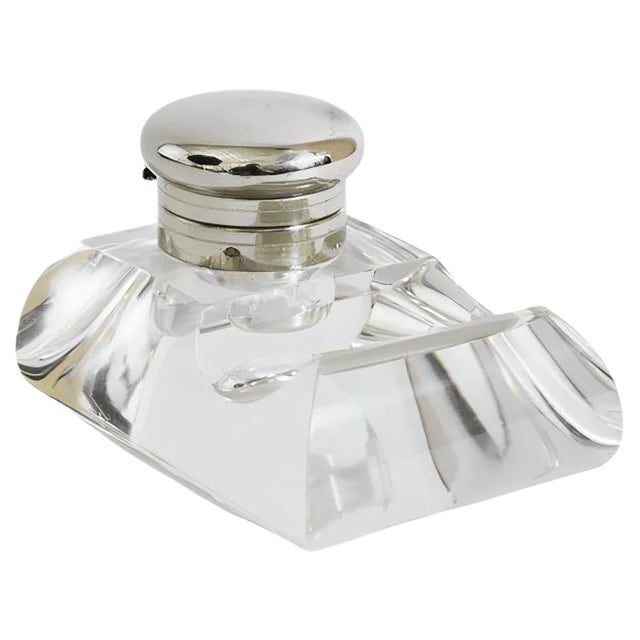 Glass and Nickel Inkwell, 1920s For Sale