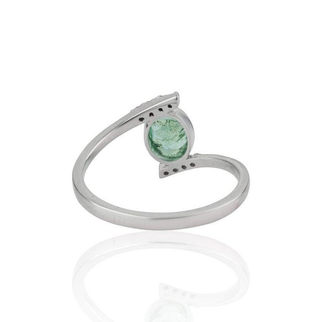 Metal Certified Solitaire Zambian Emerald & Diamond Ring in 925 Sterling Silver, Size 8 For Sale - Image 7 of 11