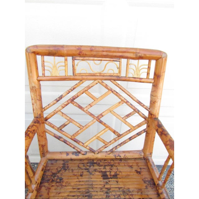 Pair of Chinese Chinoiserie Style Burnt Bamboo Armchairs For Sale In San Francisco - Image 6 of 17
