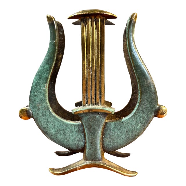 1960’s Vintage Bronze Harp Lyre Letter Holder Made in Israel For Sale