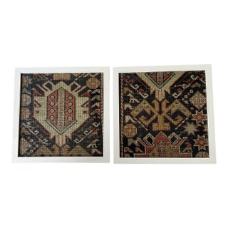 Pair of Antique Caucasian Rug Fragments – Framed Museum-Style Textile Art For Sale