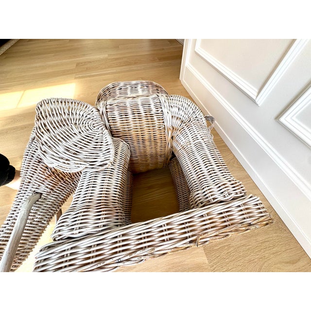 Wood 1970s White Wicker Elephant Side /Drinks Table, Trunk Up For Sale - Image 7 of 8
