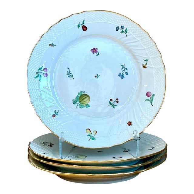 Vintage Richard Ginori Italian Floral and Fruit Porcelain Plates - Set of 4 For Sale
