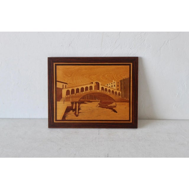 Vintage Mid Century Sorrento Italy Inlay Picture Marquetry River Bridge Scene, in very good vintage condition, beautiful...
