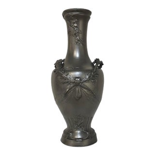 French Belle Époque Pewter Vase With Laurel Garland For Sale