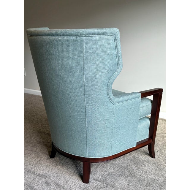 Sky Blue Pair of Late 20th Century Bill Sofield for Baker Manor Walnut Wing Lounge Chairs For Sale - Image 8 of 10