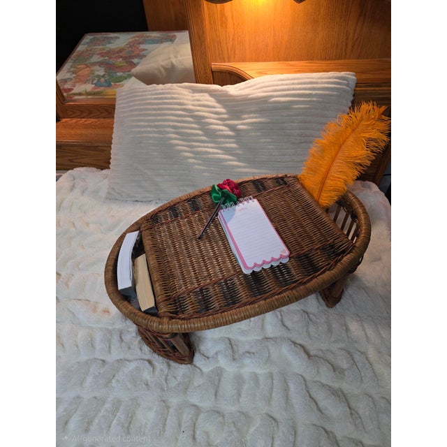 Tan Vintage Boho-Chic Mid-Century Wicker and Rattan Bed Tray/Lap Desk For Sale - Image 8 of 8