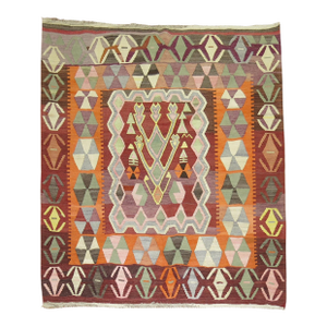 Mid-20th Century Square Geometric Turkish Kilim