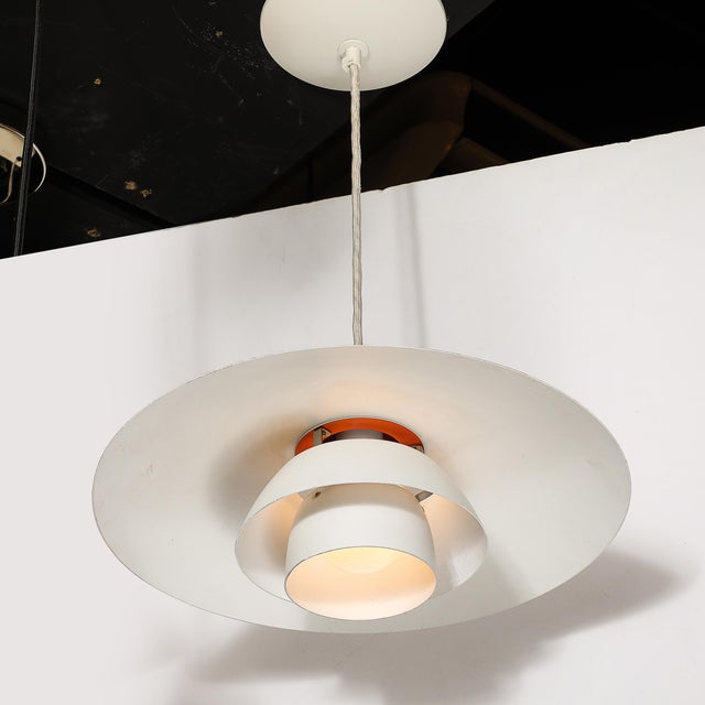Paint Mid-Century White & Orange Enamel Ph 4/3 Pendant Chandelier by Louis Poulsen For Sale - Image 7 of 12