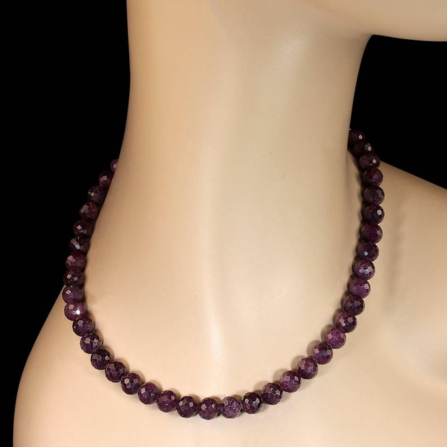 Traditional Ajd 17 Inch Sparkling Natural Ruby Purple Faceted 9mm Necklace July Birthstone For Sale - Image 3 of 6