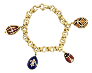 Fabergé, 18k Yellow Gold and Enamel Egg Charm Bracelet