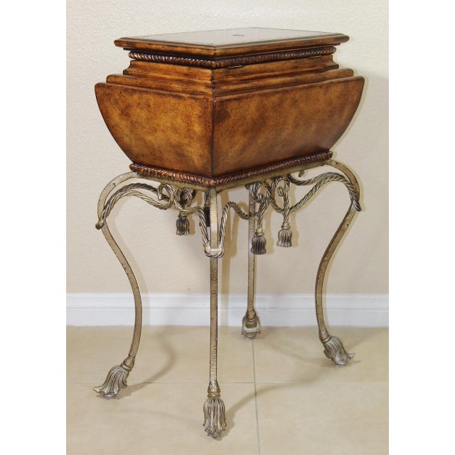 1980s Rare 1980s Maitland Smith Vintage Gilt Steel Rope Vanity Table - French Style With Tassel End Legs and Lift-Top Storage For Sale - Image 5 of 17
