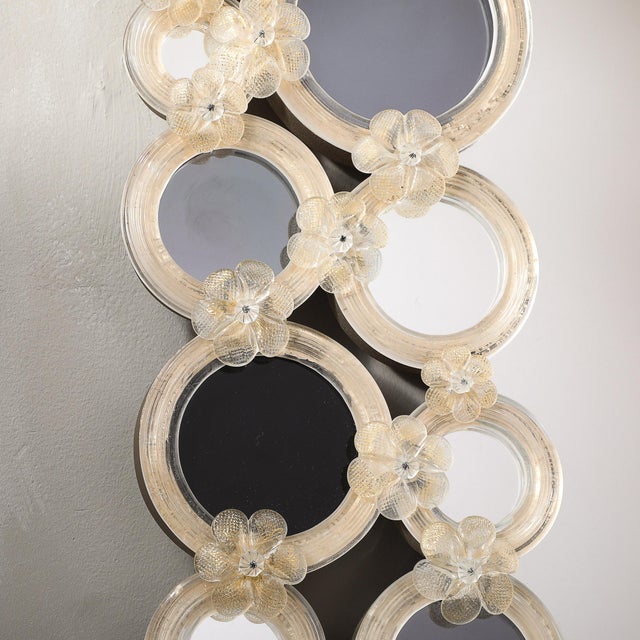 Modern Modernist Hand-Blown Murano Glass Mirror W/ Gold Fleck Applique Border Detailing For Sale - Image 3 of 18