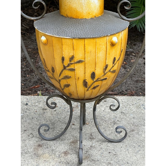 Rustic Southwestern Style Hammered Metal Urn on Stand For Sale - Image 3 of 12