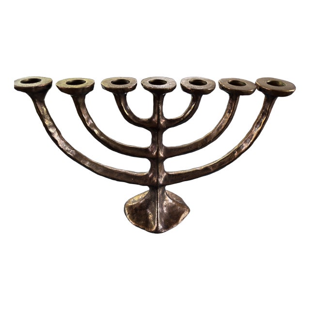 Brutalist Bronze Menora attributed to Michael Harjes, 1960 For Sale