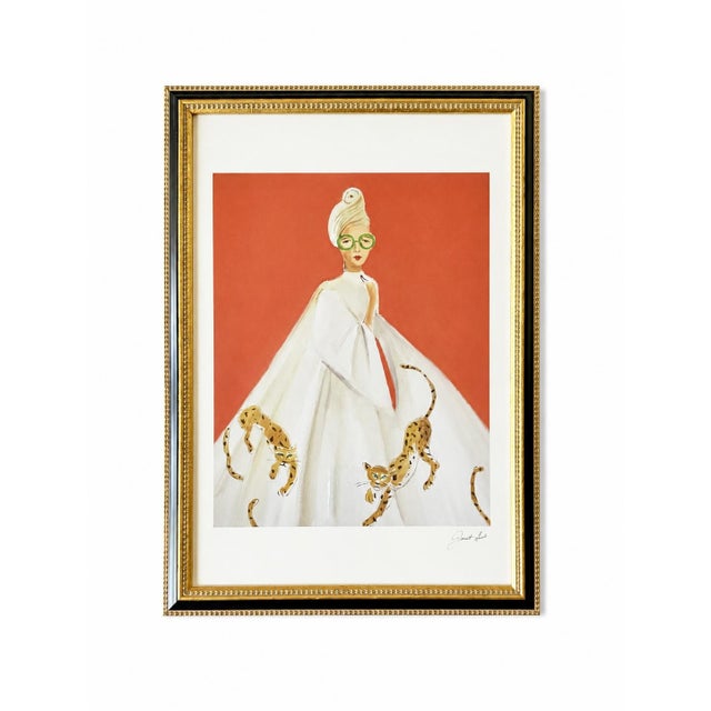 White Janet Hill Studio Signed Framed Leopard Cheetah Woman Art Print For Sale - Image 8 of 8