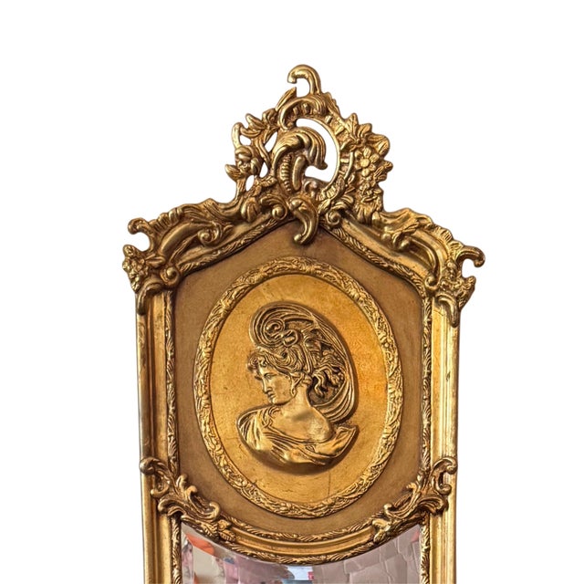 Baroque Antique Baroque Gilt Gold Pier Mirror With Classical Lady Medallion, 69” For Sale - Image 3 of 8