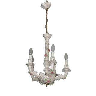 Ceramic Chandelier with 5 Lights from Capodimonte, 1950s For Sale