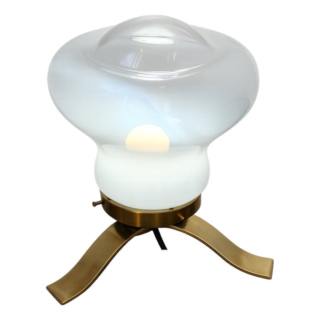 Mid-Century Table Lamp in Brass and Glass, 1970s For Sale