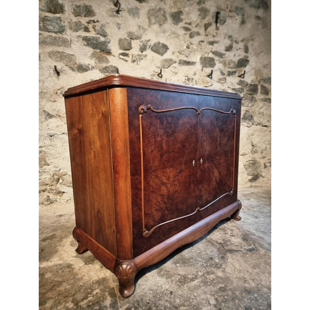 Art Deco French Walnut and Mahogany Sideboard with Marble Top, 1920s For Sale - Image 4 of 18