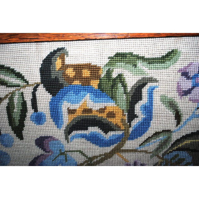 Early 20th Century Antique Jacobean Designed Needlepoint Fireplace Screen For Sale - Image 5 of 10
