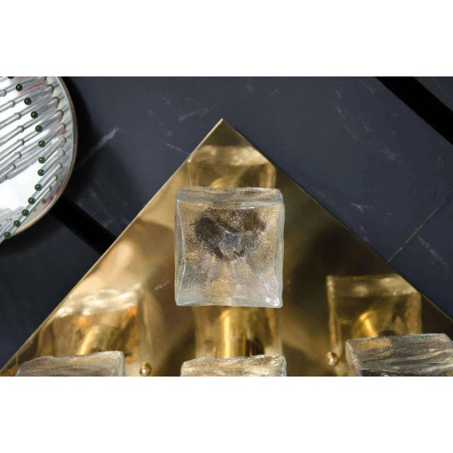 J.T. Kalmar Mid-Century Modern Frosted Cube and Polished Brass Flush Mount by J.T. Kalmar For Sale - Image 4 of 5