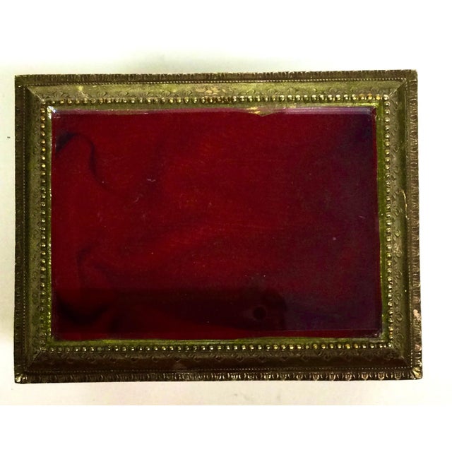 Metal Gold Tone Red Velvet Lined Treasure Box For Sale - Image 7 of 8