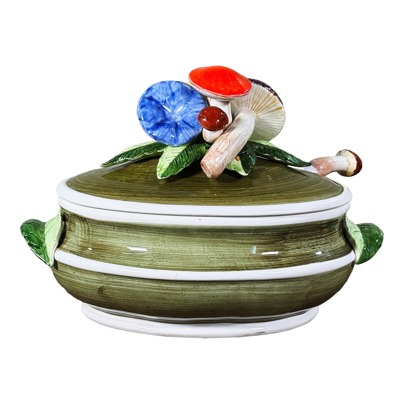 Vintage Italian Ceramic Mushroom Soup Tureen With Ladle and Lid