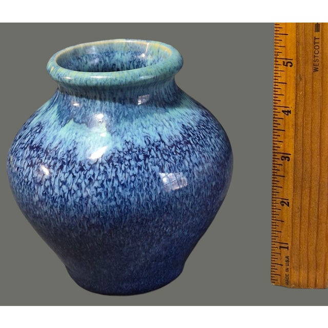 Mid-Century Modern Vintage Mid Century Modern Art Pottery Blue Glazed Vase For Sale - Image 3 of 7