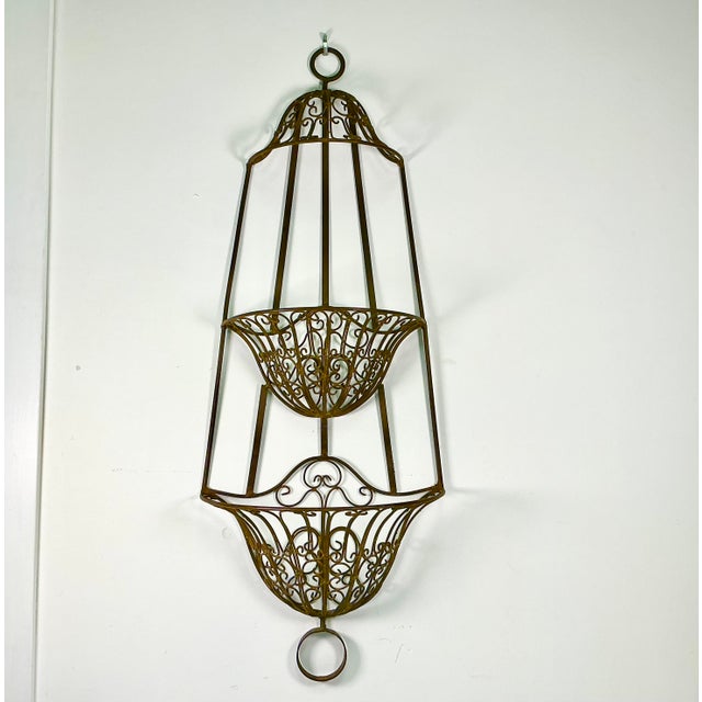 1950s Vintage Italian Mediterranean Boho Chic 2 Tier Ironwork Jardinere Planter, Wall Mounted. For Sale - Image 4 of 14