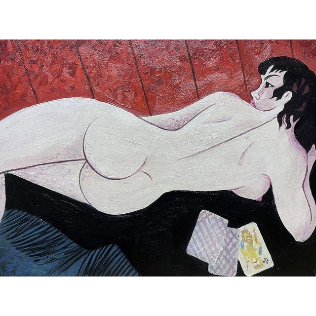 2010s Oil Painting the Lady Plays Cards Victor Konotopsky For Sale - Image 5 of 10