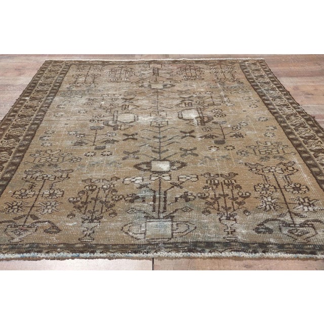 Taupe Early 20th Century Distressed Faded Antique Persian Rug, 04'03 X 05'11 For Sale - Image 8 of 10