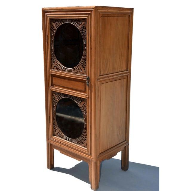 Chinese Vintage Chinese Linen Press Cabinet With Glass Door For Sale - Image 3 of 13